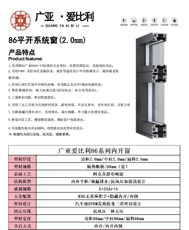86平开系统窗(2.0mm)